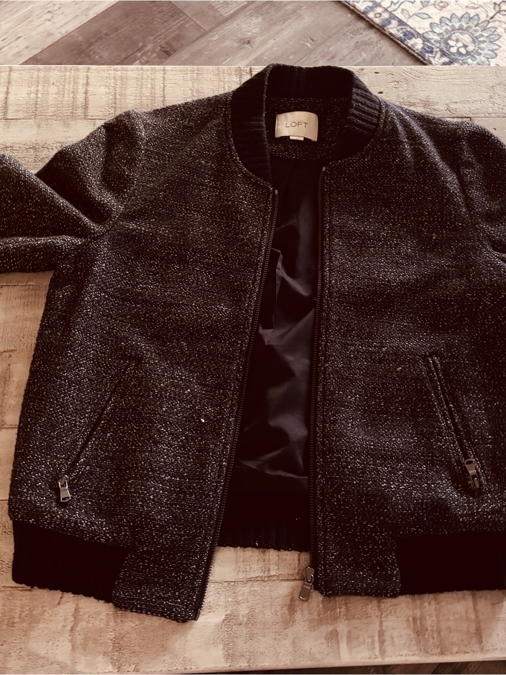 LOFT Black Tweed-Style Women's Bomber Jacket